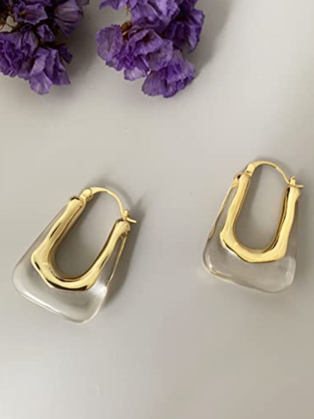Acrylic Hoop Earrings Gold Lucite Transparent Resin Rectangle Clear Hoops for Wo